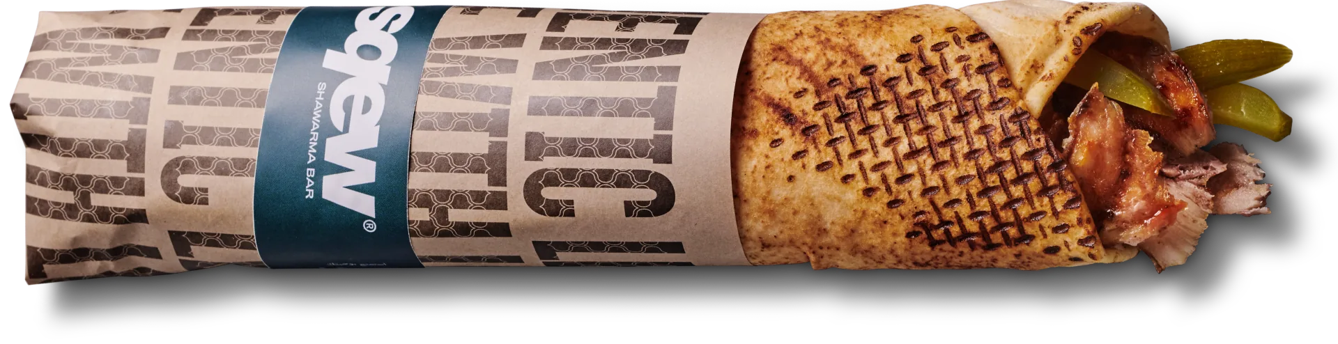 Sqew shawarma wrap in branded paper